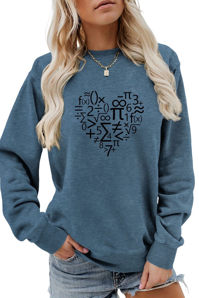 WOMEN HEART PRINTING LONG SLEEVE LOOSE T SHIRT