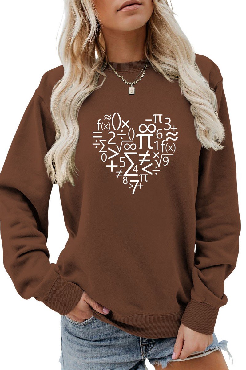 WOMEN HEART PRINTING LONG SLEEVE LOOSE T SHIRT