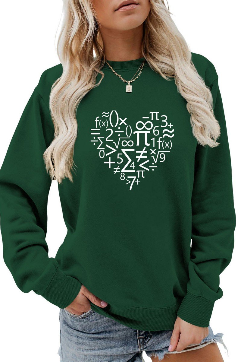 WOMEN HEART PRINTING LONG SLEEVE LOOSE T SHIRT