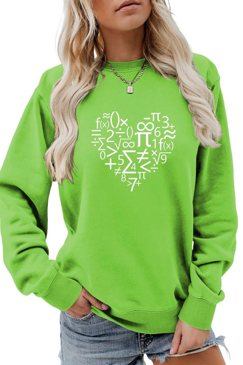 WOMEN HEART PRINTING LONG SLEEVE LOOSE T SHIRT