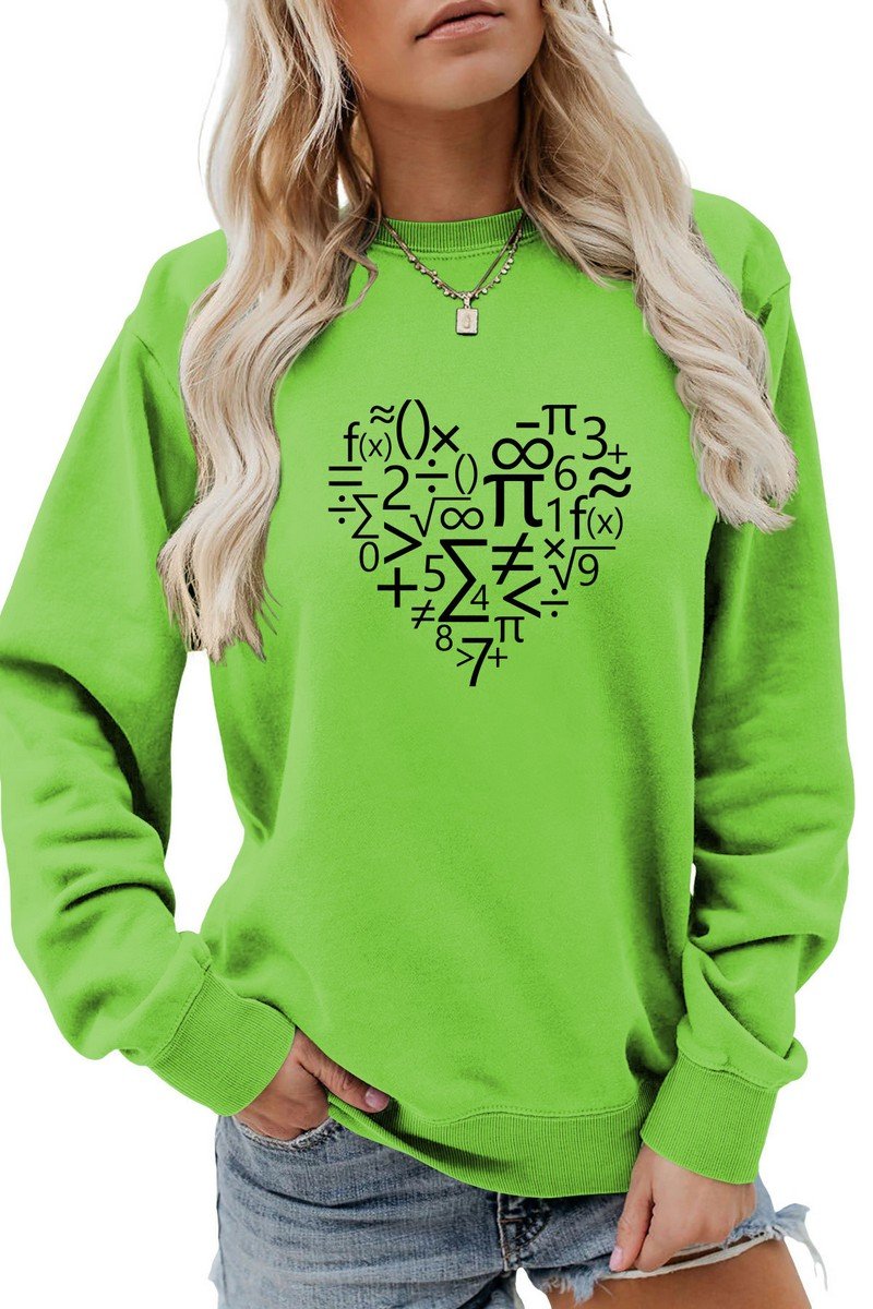 WOMEN HEART PRINTING LONG SLEEVE LOOSE T SHIRT