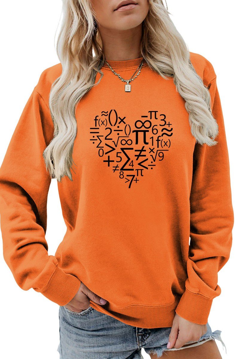 WOMEN HEART PRINTING LONG SLEEVE LOOSE T SHIRT