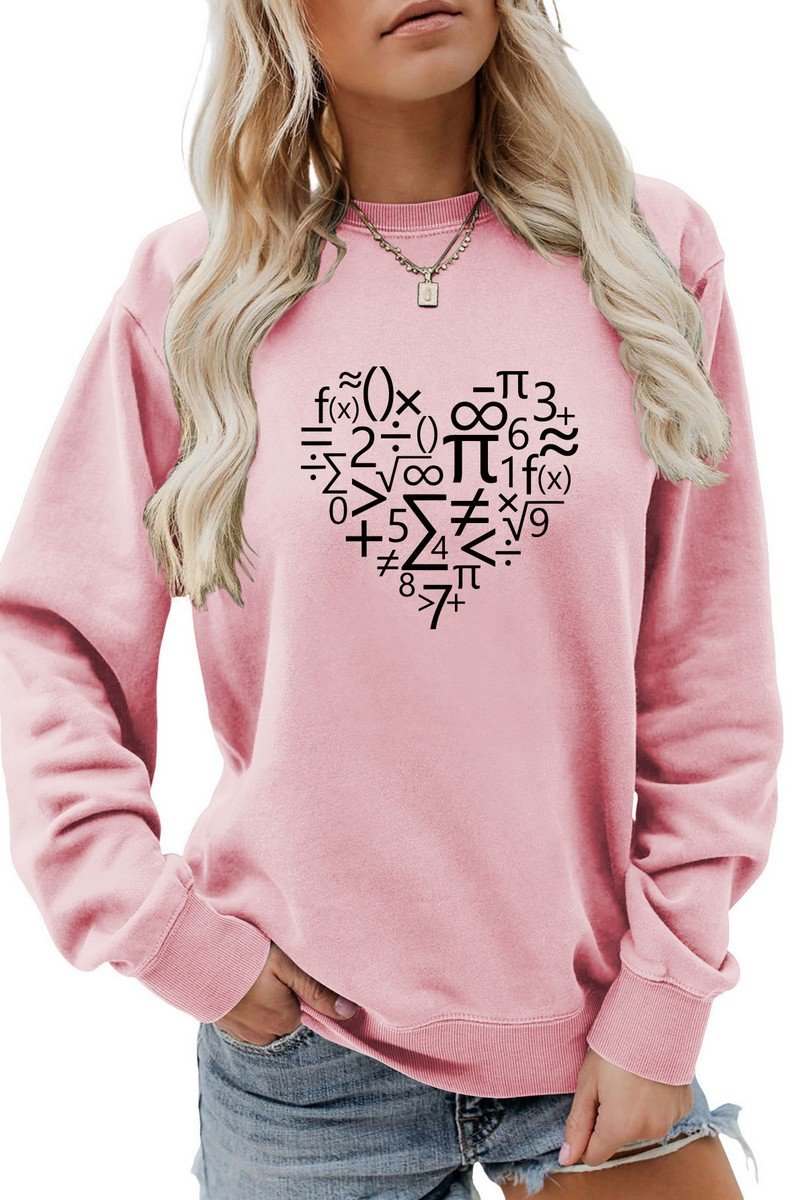 WOMEN HEART PRINTING LONG SLEEVE LOOSE T SHIRT