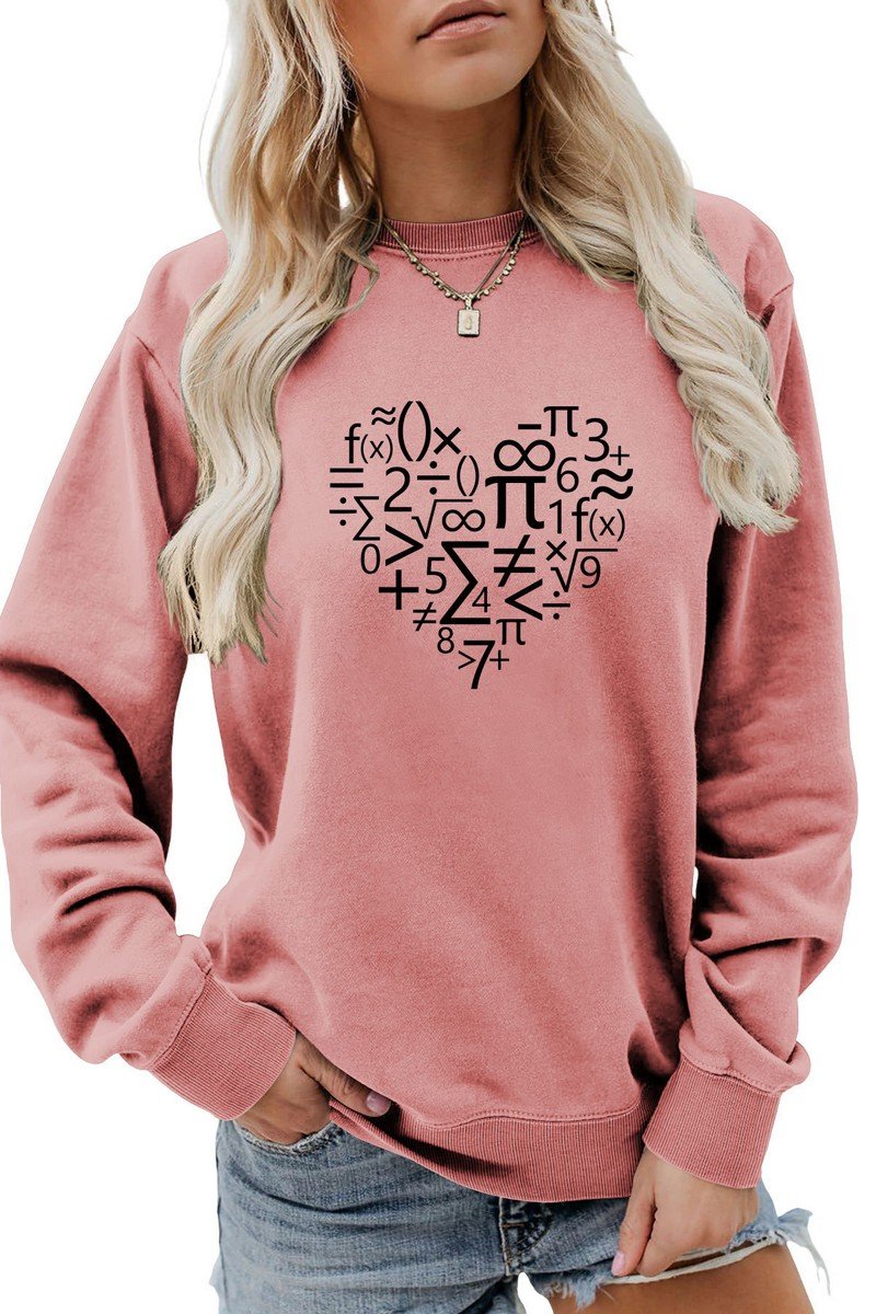 WOMEN HEART PRINTING LONG SLEEVE LOOSE T SHIRT