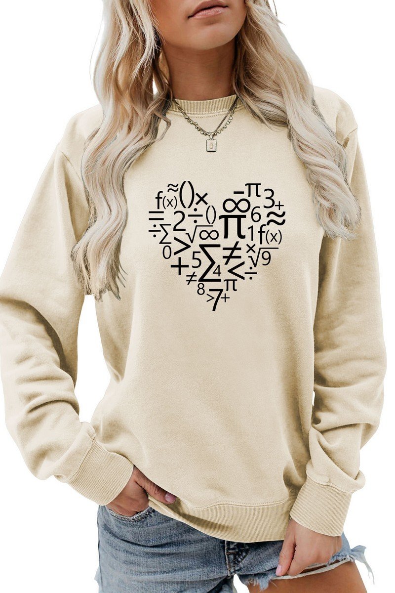 WOMEN HEART PRINTING LONG SLEEVE LOOSE T SHIRT