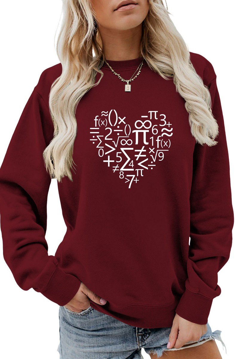 WOMEN HEART PRINTING LONG SLEEVE LOOSE T SHIRT