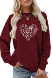 WOMEN HEART PRINTING LONG SLEEVE LOOSE T SHIRT