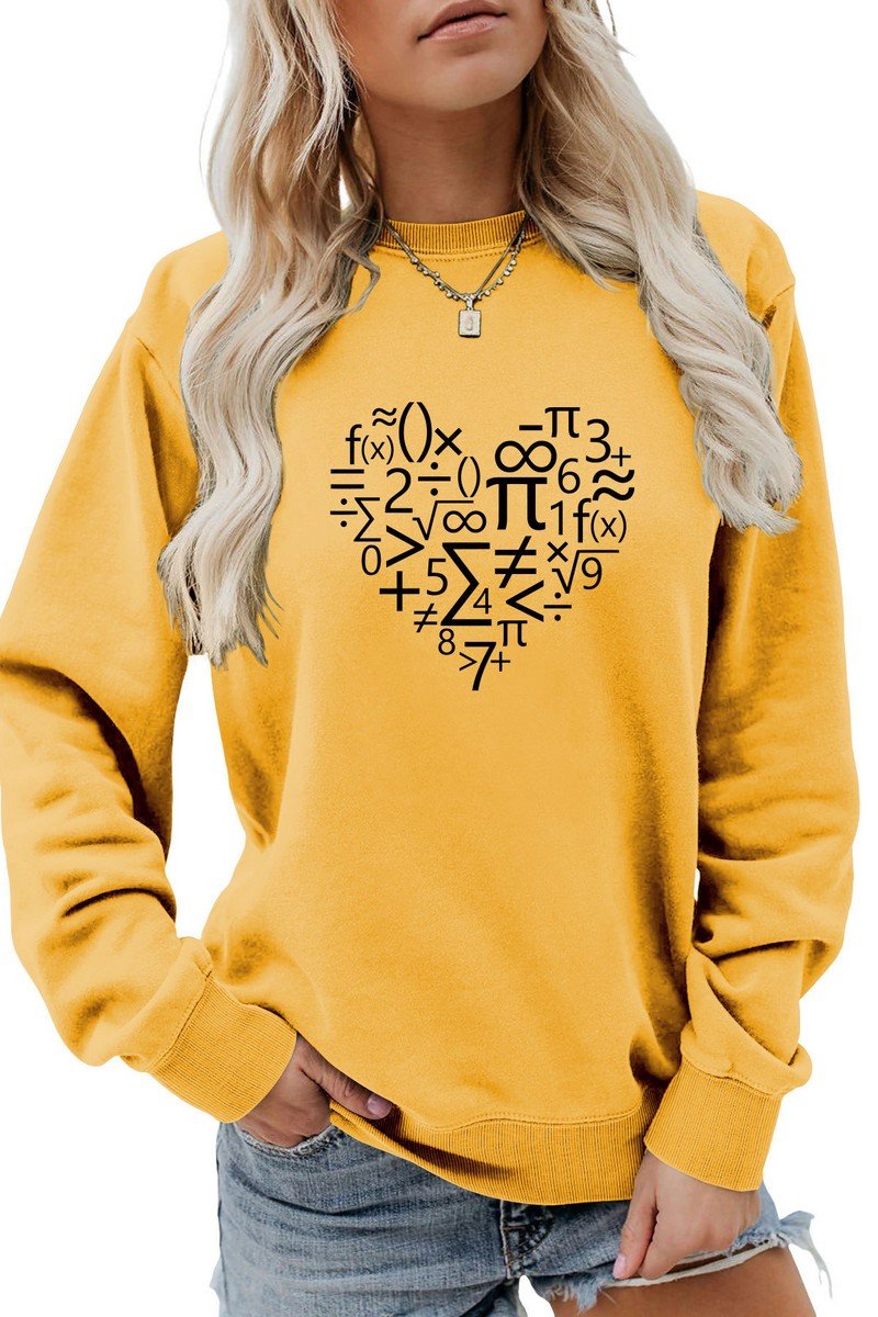 WOMEN HEART PRINTING LONG SLEEVE LOOSE T SHIRT