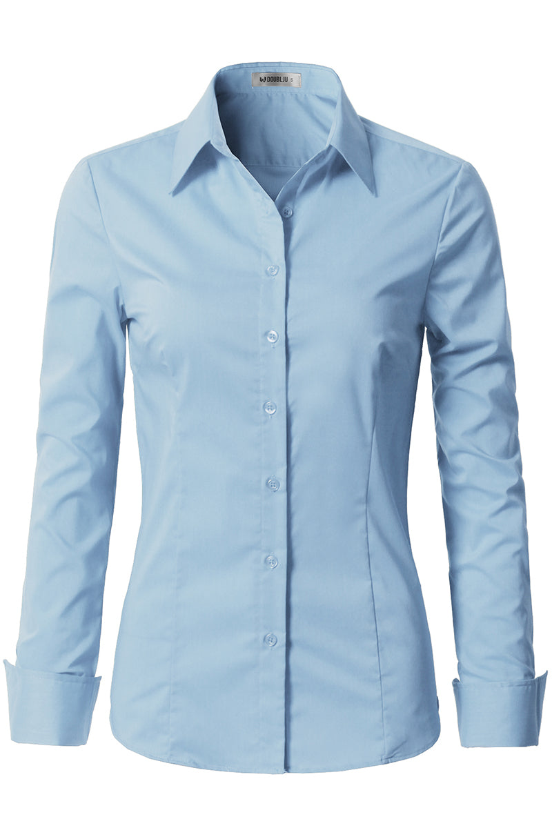 WOMENS BASIC SLIM FIT Y COTTON BUTTON DOWN SHIRTS WITH PLUS SIZE