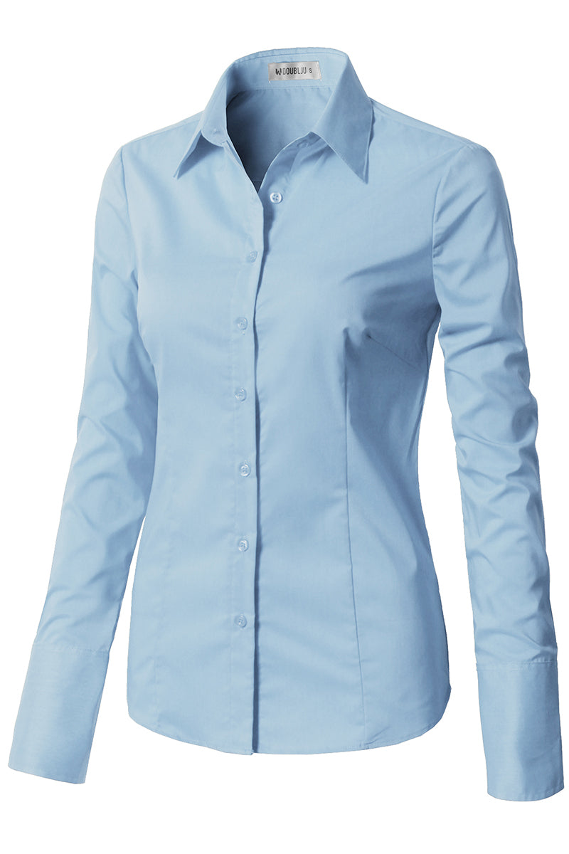 WOMENS BASIC SLIM FIT Y COTTON BUTTON DOWN SHIRTS WITH PLUS SIZE