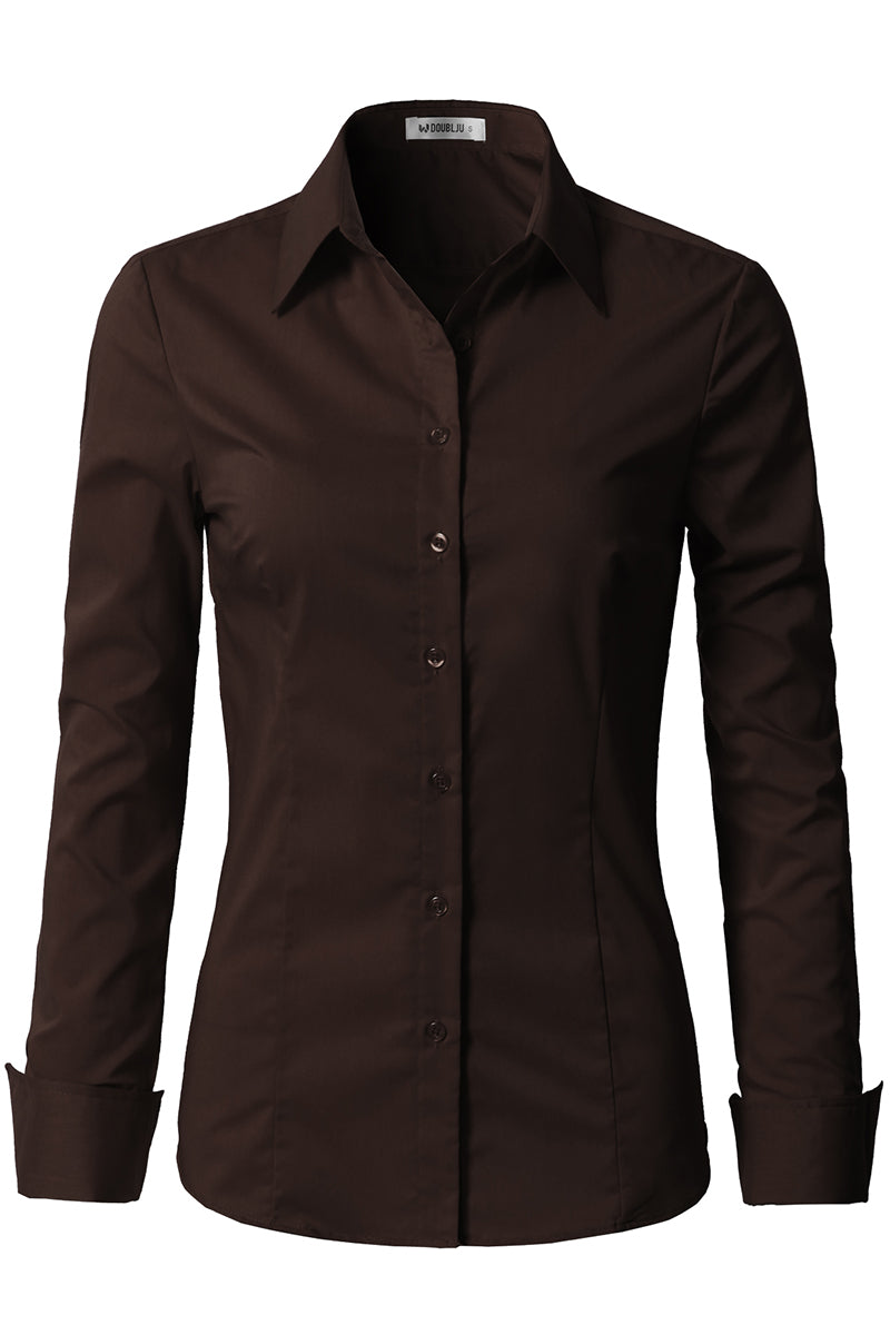 WOMENS BASIC SLIM FIT Y COTTON BUTTON DOWN SHIRTS WITH PLUS SIZE