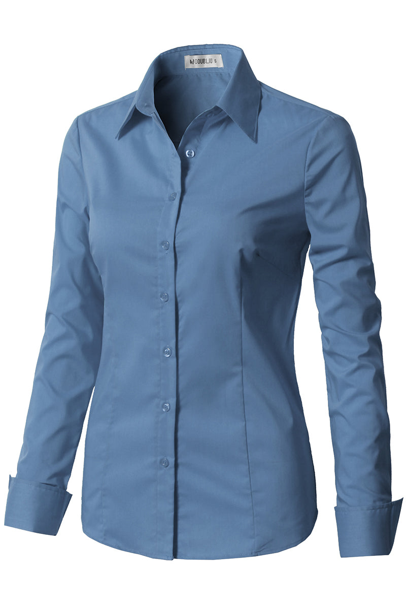 WOMENS BASIC SLIM FIT Y COTTON BUTTON DOWN SHIRTS WITH PLUS SIZE