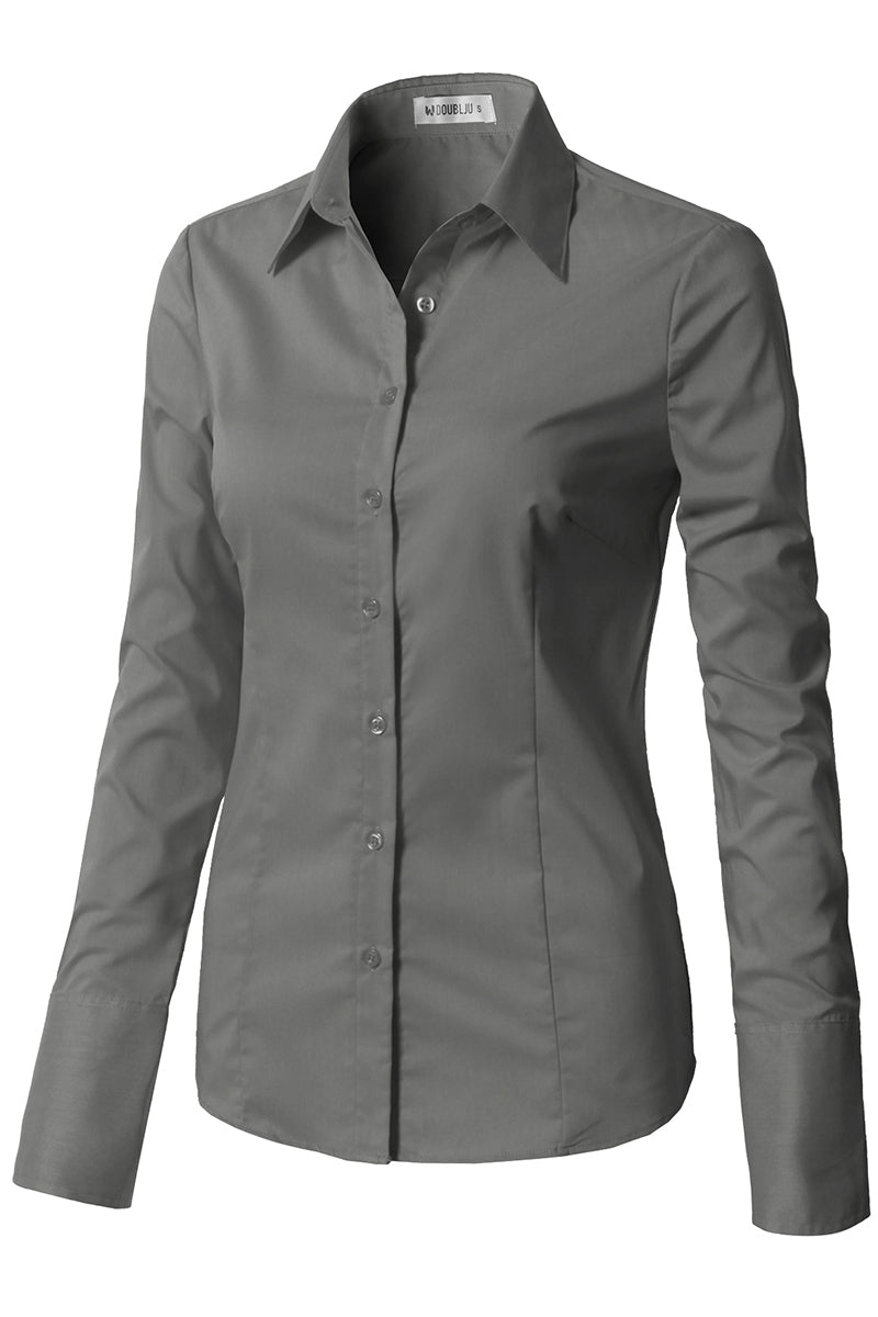 WOMENS BASIC SLIM FIT Y COTTON BUTTON DOWN SHIRTS WITH PLUS SIZE