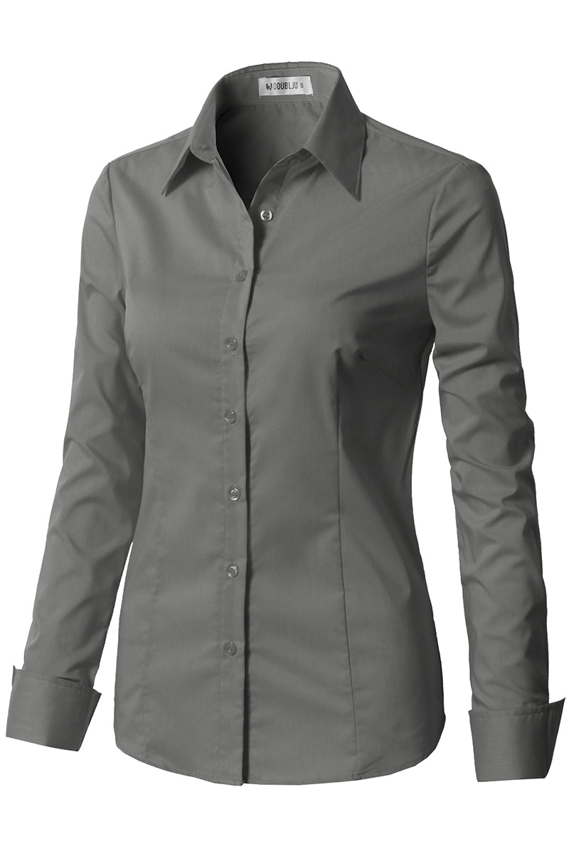 WOMENS BASIC SLIM FIT Y COTTON BUTTON DOWN SHIRTS WITH PLUS SIZE
