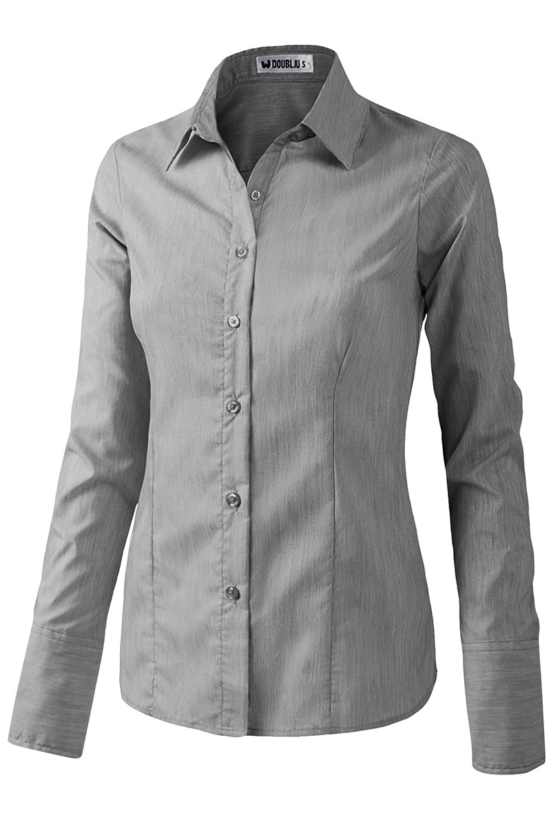 WOMENS BASIC SLIM FIT Y COTTON BUTTON DOWN SHIRTS WITH PLUS SIZE