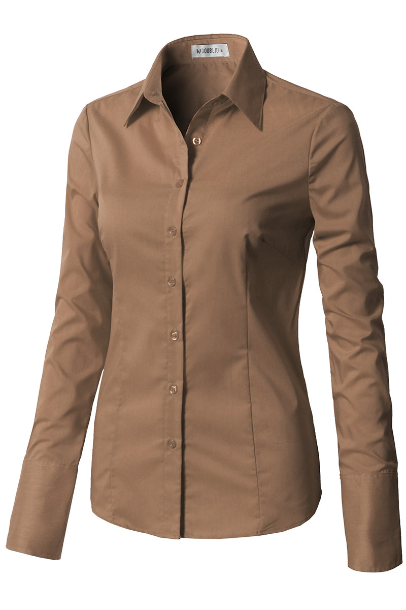 WOMENS BASIC SLIM FIT Y COTTON BUTTON DOWN SHIRTS WITH PLUS SIZE