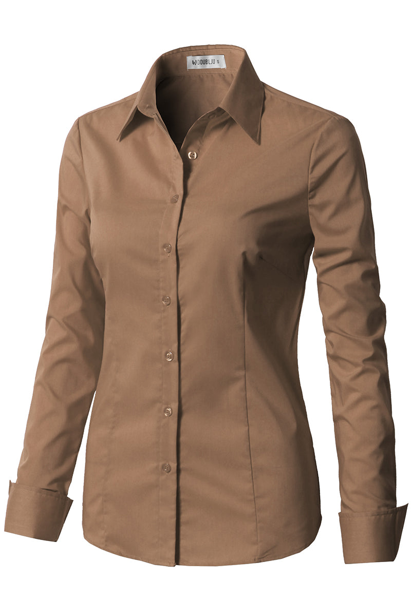 WOMENS BASIC SLIM FIT Y COTTON BUTTON DOWN SHIRTS WITH PLUS SIZE