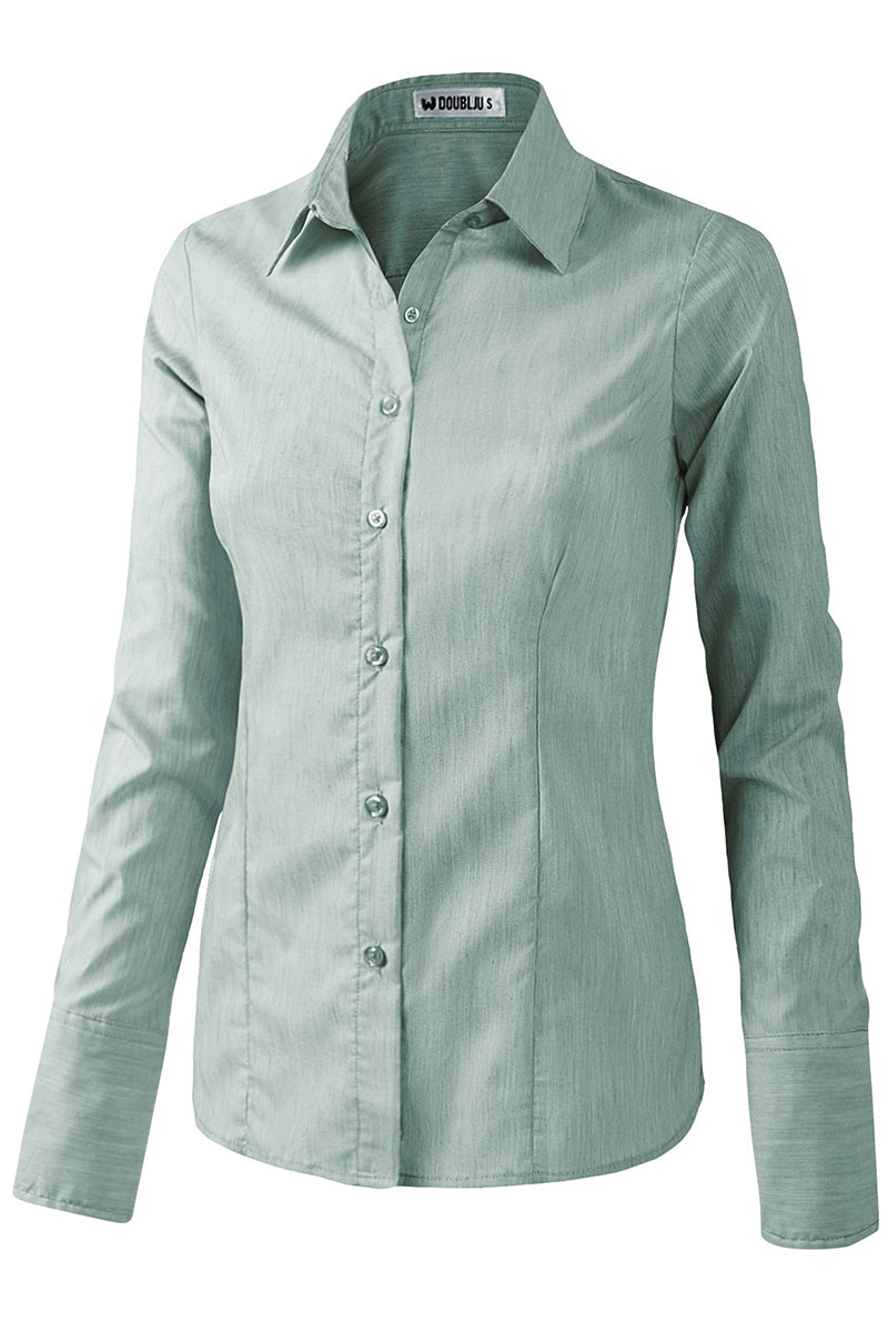 WOMENS BASIC SLIM FIT Y COTTON BUTTON DOWN SHIRTS WITH PLUS SIZE