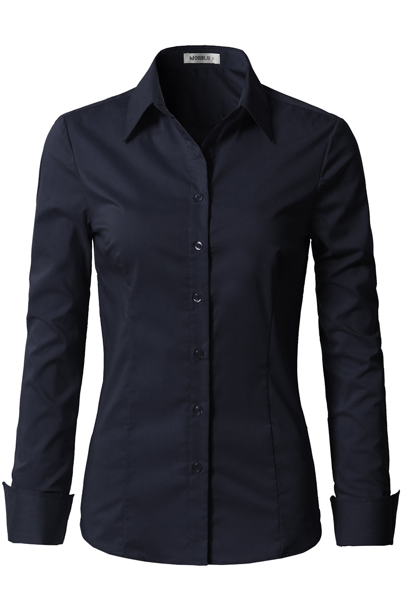 WOMENS BASIC SLIM FIT Y COTTON BUTTON DOWN SHIRTS WITH PLUS SIZE