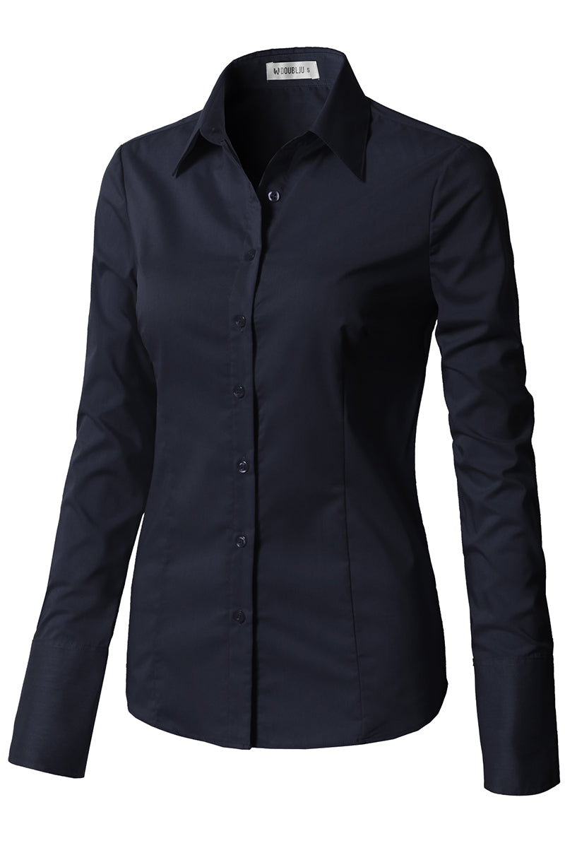 WOMENS BASIC SLIM FIT Y COTTON BUTTON DOWN SHIRTS WITH PLUS SIZE