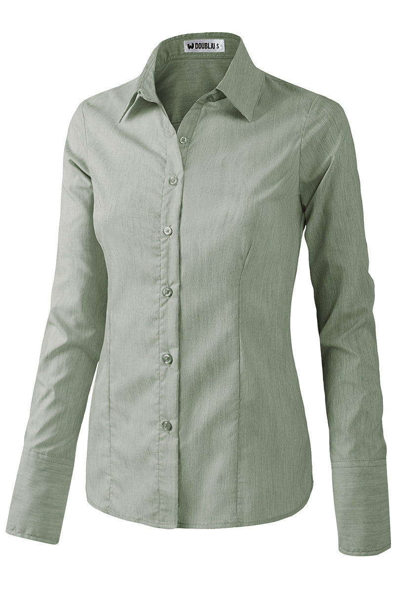 WOMENS BASIC SLIM FIT Y COTTON BUTTON DOWN SHIRTS WITH PLUS SIZE