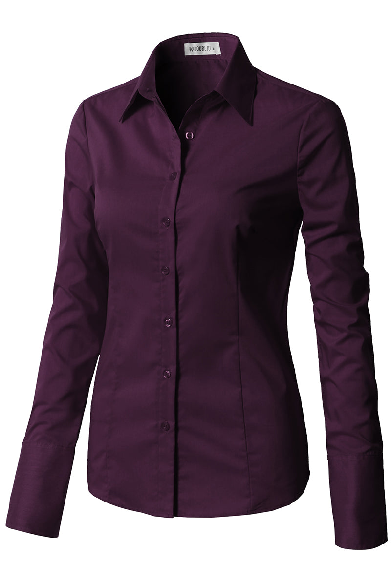 WOMENS BASIC SLIM FIT Y COTTON BUTTON DOWN SHIRTS WITH PLUS SIZE