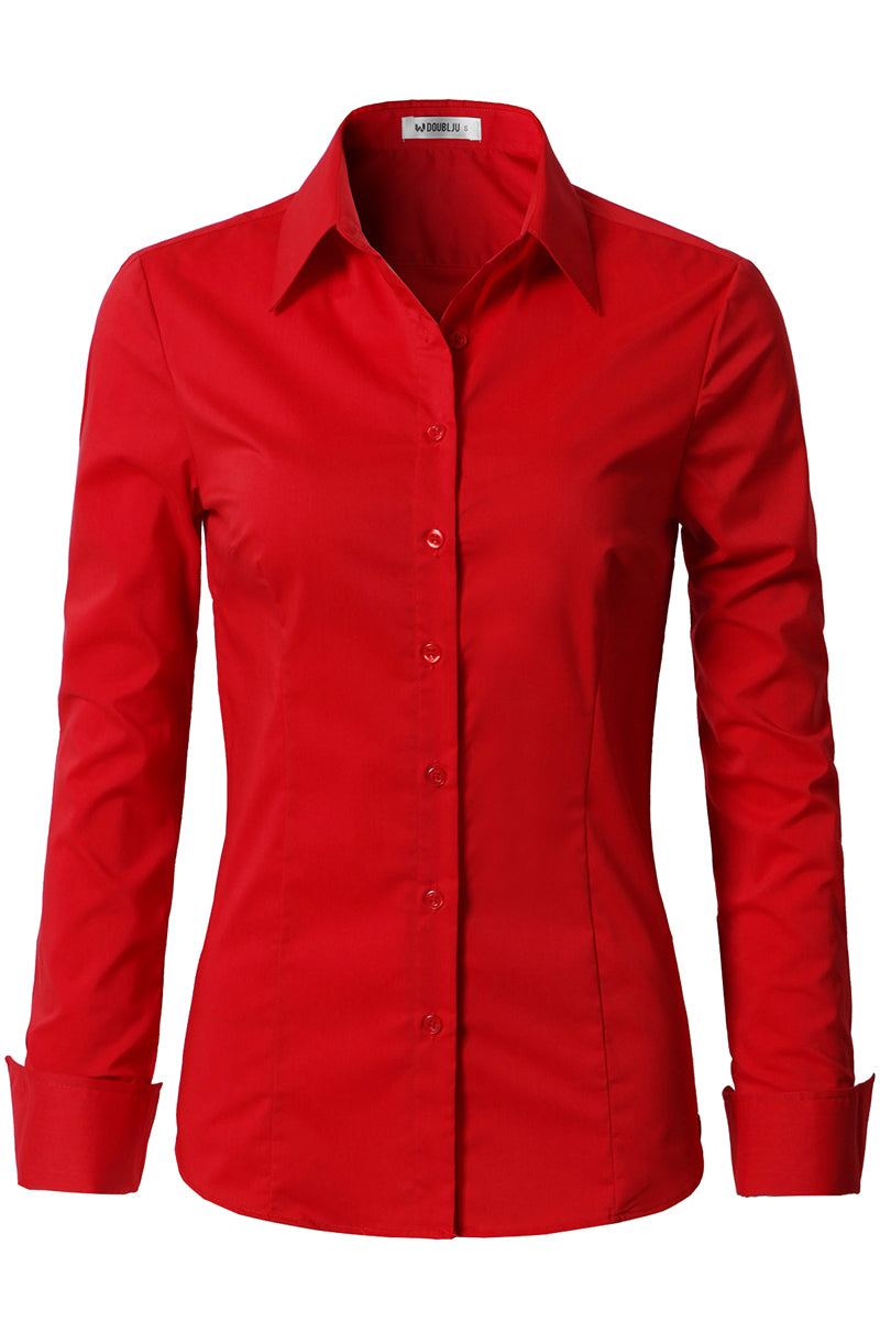 WOMENS BASIC SLIM FIT Y COTTON BUTTON DOWN SHIRTS WITH PLUS SIZE