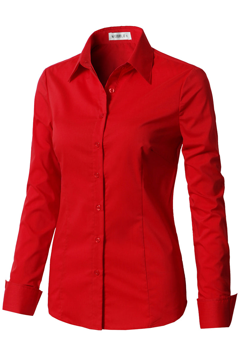 WOMENS BASIC SLIM FIT Y COTTON BUTTON DOWN SHIRTS WITH PLUS SIZE