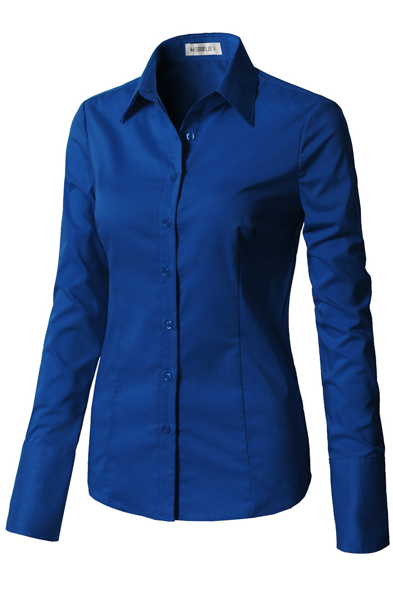 WOMENS BASIC SLIM FIT Y COTTON BUTTON DOWN SHIRTS WITH PLUS SIZE