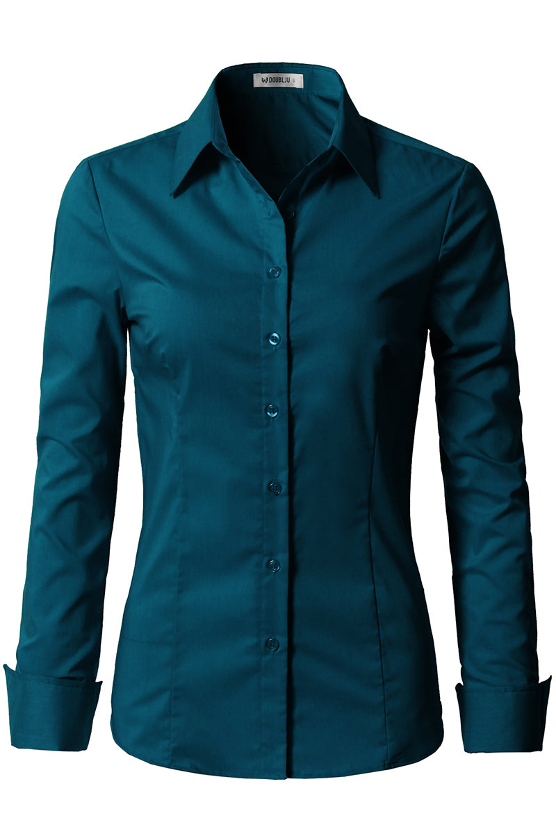 WOMENS BASIC SLIM FIT Y COTTON BUTTON DOWN SHIRTS WITH PLUS SIZE