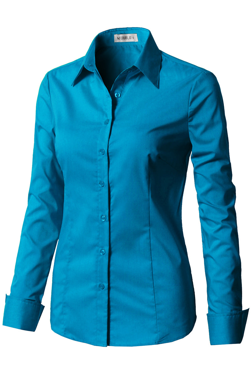 WOMENS BASIC SLIM FIT Y COTTON BUTTON DOWN SHIRTS WITH PLUS SIZE