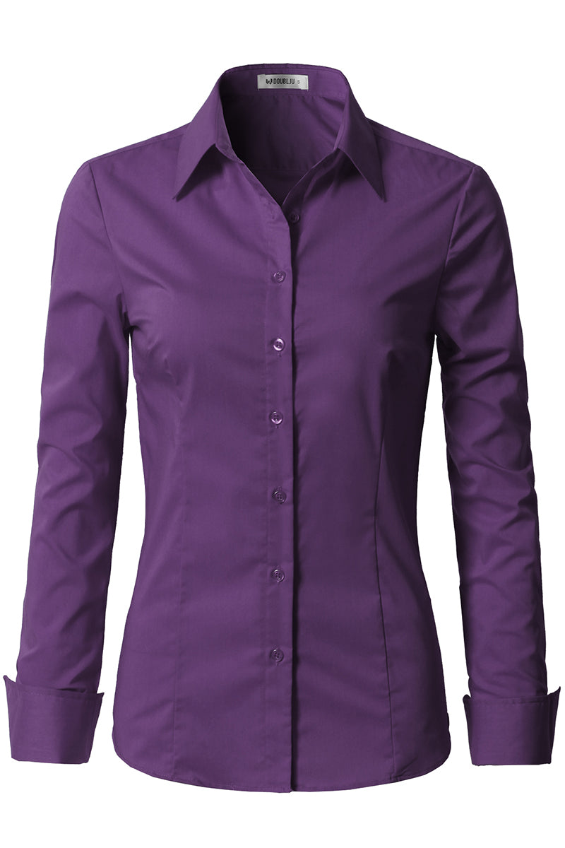 WOMENS BASIC SLIM FIT Y COTTON BUTTON DOWN SHIRTS WITH PLUS SIZE