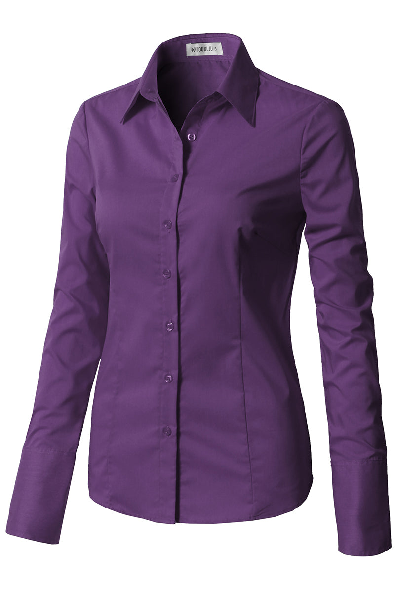 WOMENS BASIC SLIM FIT Y COTTON BUTTON DOWN SHIRTS WITH PLUS SIZE