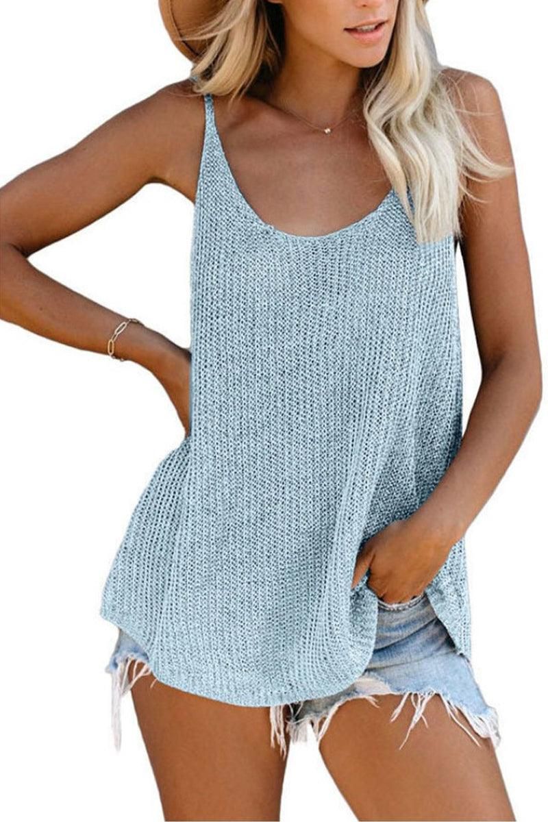 COLORED LOOSE FIT SLEEVELESS CAMI TANK KNIT TOP - Doublju