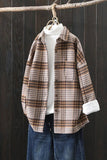 MID LENGTH FLEECE INNER WARM PLAID SHIRT JACKET - Doublju