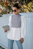 LONG SLEEVE FAKE TWO PIECE BLOUSES - Doublju