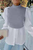 LONG SLEEVE FAKE TWO PIECE BLOUSES - Doublju