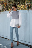 LONG SLEEVE FAKE TWO PIECE BLOUSES - Doublju