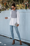 LONG SLEEVE FAKE TWO PIECE BLOUSES - Doublju