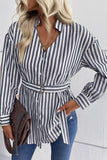 STRIPE PATTERNED BUTTON DOWN TUNIC SHIRT - Doublju