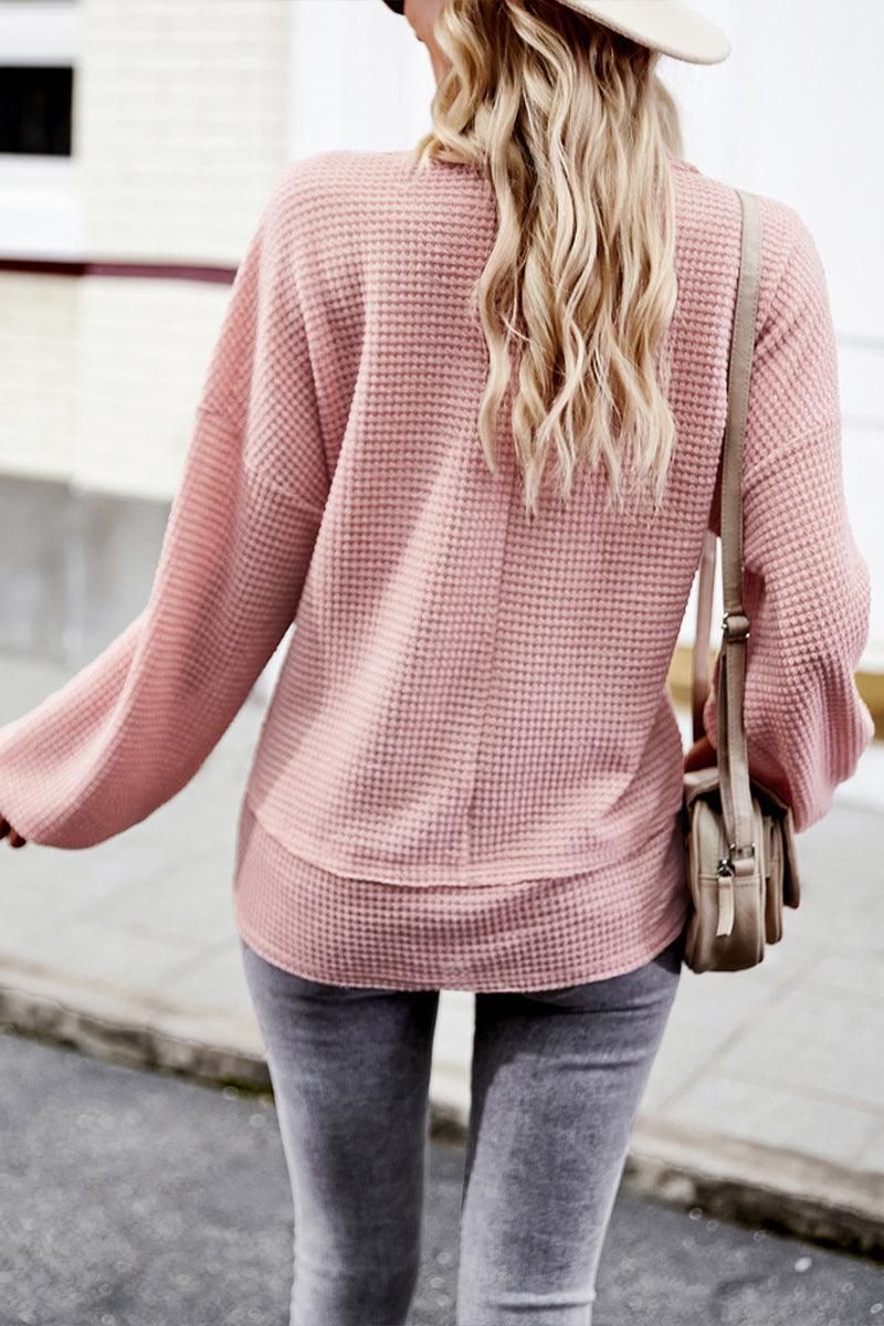 DEEP V NECK ONE POCKET LONG SLEEVE KNIT - Doublju