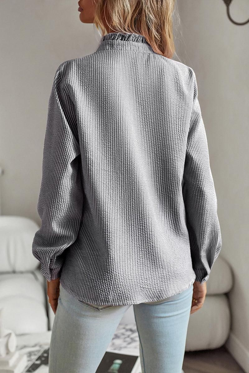 BUTTON UP LACE STRIPE SHIRT - Doublju