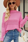 WOMEN RIBBED CABLE KNIT JUMPER TOP SWEATER - Doublju