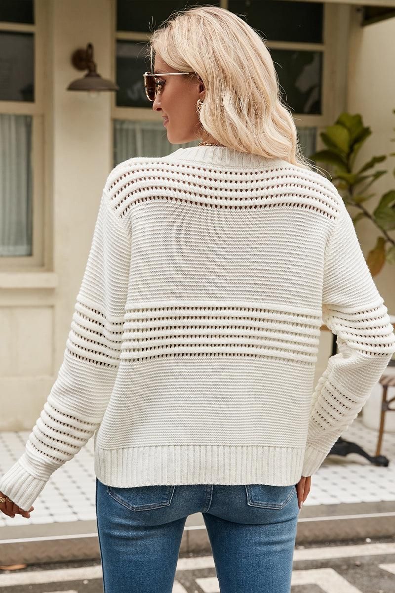 WOMEN RIBBED CABLE KNIT JUMPER TOP SWEATER - Doublju