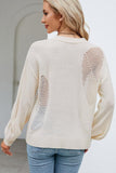 WOMEN LANTERN SLEEVED HOLLOWED OUT KNIT SWEATER - Doublju