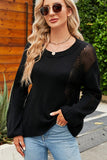 WOMEN LANTERN SLEEVED HOLLOWED OUT KNIT SWEATER - Doublju