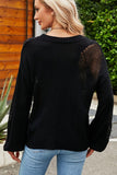 WOMEN LANTERN SLEEVED HOLLOWED OUT KNIT SWEATER - Doublju