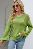WOMEN LANTERN SLEEVED HOLLOWED OUT KNIT SWEATER - Doublju