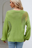 WOMEN LANTERN SLEEVED HOLLOWED OUT KNIT SWEATER - Doublju