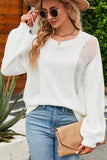 WOMEN LANTERN SLEEVED HOLLOWED OUT KNIT SWEATER - Doublju